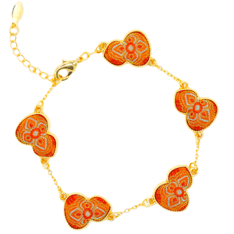 Lucky Gourd Bracelet • Song Brocade Ding Sheng Pattern • 18K Gold Plated • Red Main image