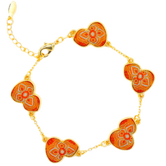 Lucky Gourd Bracelet • Song Brocade Ding Sheng Pattern • 18K Gold Plated • Red
