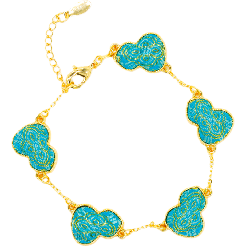 Lucky Gourd Bracelet • Song Brocade Ding Sheng Pattern • 18K Gold Plated • Red