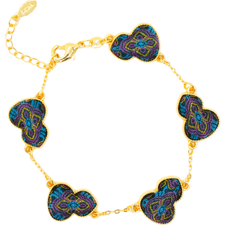 Lucky Gourd Bracelet • Song Brocade Ding Sheng Pattern • 18K Gold Plated • Red