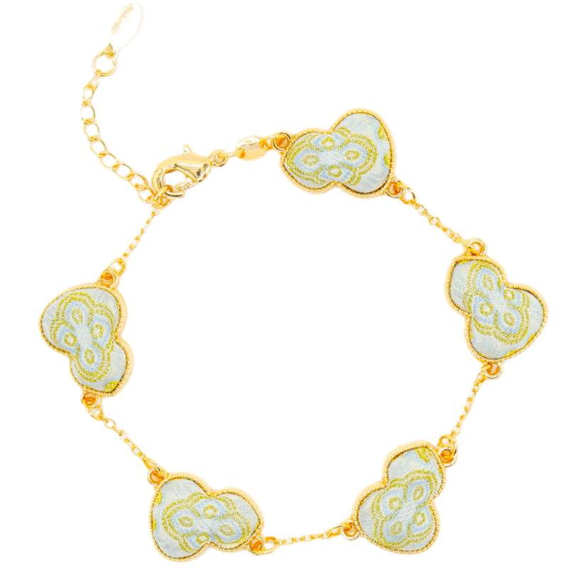 Lucky Gourd Bracelet • Song Brocade Ding Sheng Pattern • 18K Gold Plated • Red