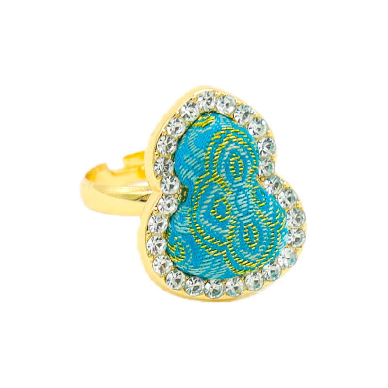 Lucky Gourd Ring • Song Brocade Ding Sheng Pattern • 18K Gold Plated • White