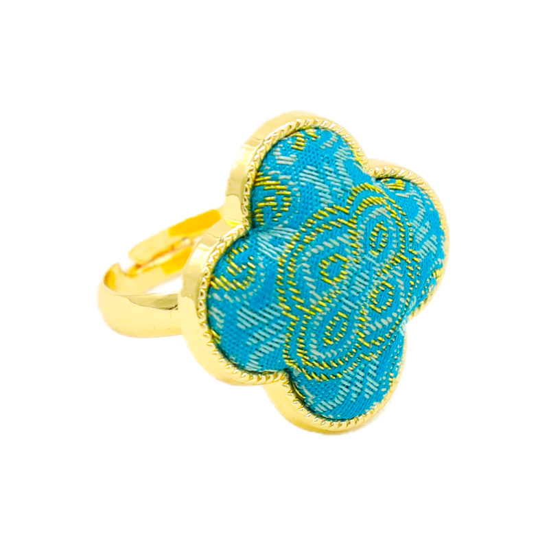 Four-Leaf Clover Ring • Song Brocade Ding Sheng Pattern • 18K Gold Plated • Pink