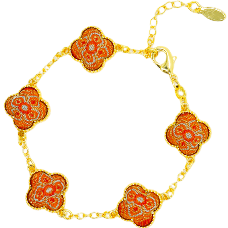 Four-Leaf Clover Bracelet • Song Brocade Ding Sheng Pattern • 18K Gold Plated