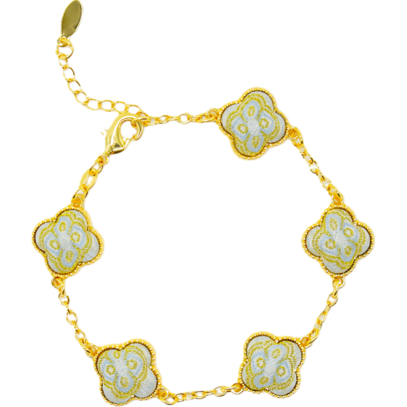Four-Leaf Clover Bracelet • Song Brocade Ding Sheng Pattern • 18K Gold Plated