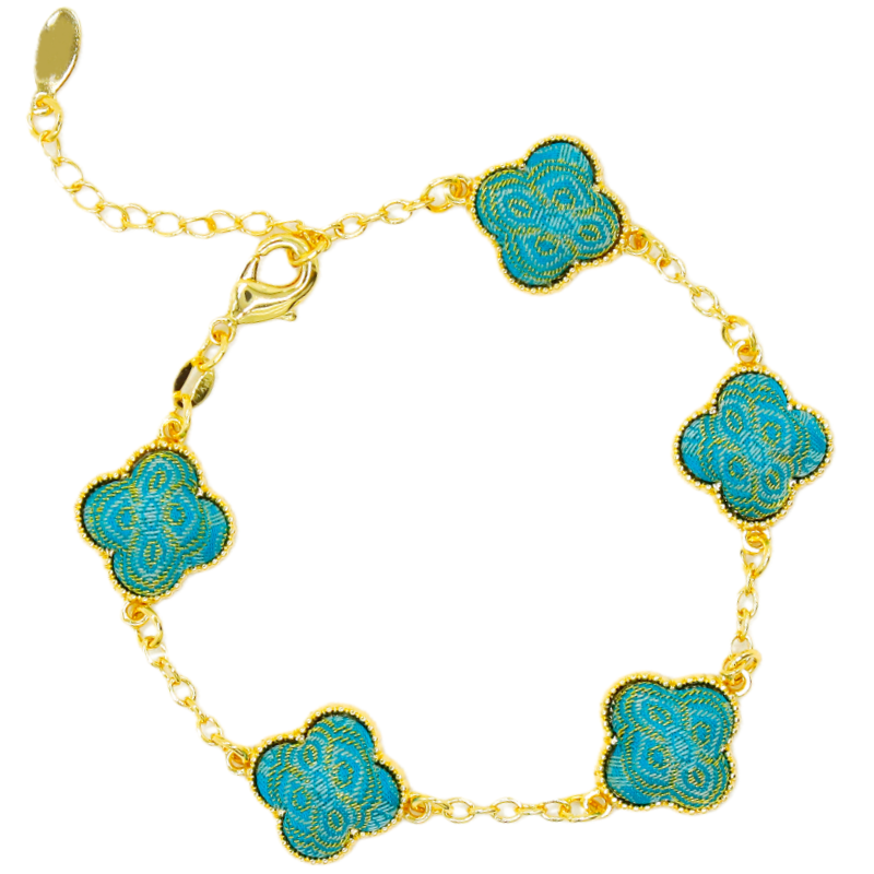 Four-Leaf Clover Bracelet • Song Brocade Ding Sheng Pattern • 18K Gold Plated Main image