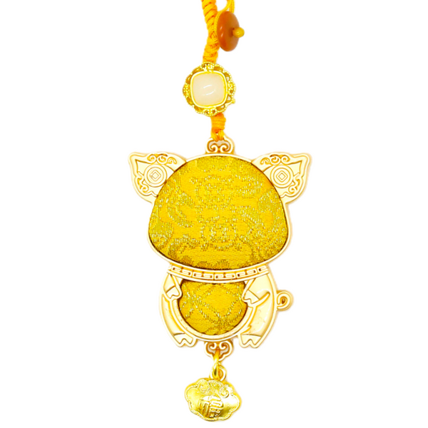 Chinese Zodiac Pig Song Brocade Bag Charm • 18K Gold Plated