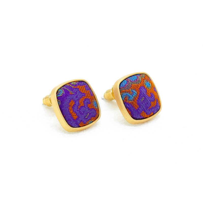 Square Stud Earrings • Song Brocade Purple Eight-Directional Halo Pattern • 18K Gold Plated Main image