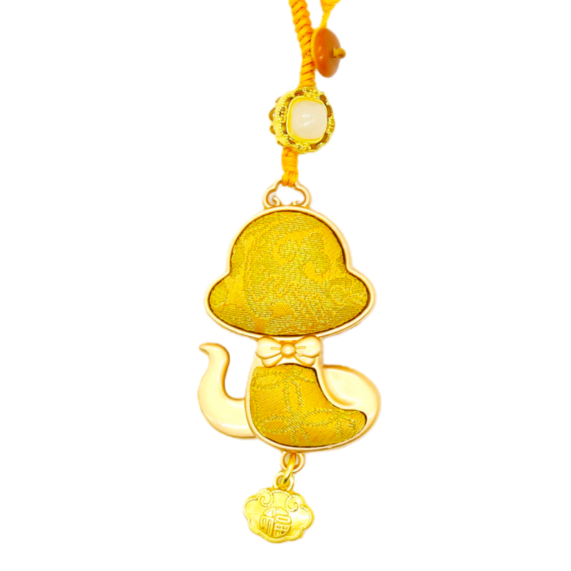 Chinese Zodiac Snake Song Brocade Bag Charm • 18K Gold Plated