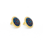 Round Stud Earrings • Song Brocade Golden Coin Pattern • 18K Gold Plated