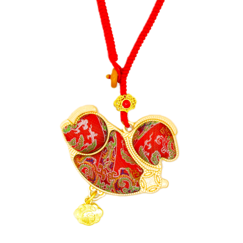 Lucky Horse Bag Charm • Song Brocade Red Eight-Directional Halo Pattern • 18K Gold Plated Main image