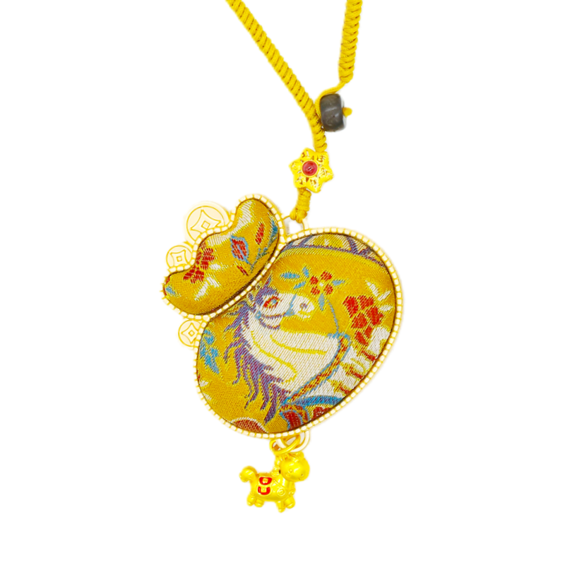 Chinese Lucky Pouch Bag Charm • Lucky Horse & Auspicious Treasure Pattern • 18K Gold Plated • Yellow Main image