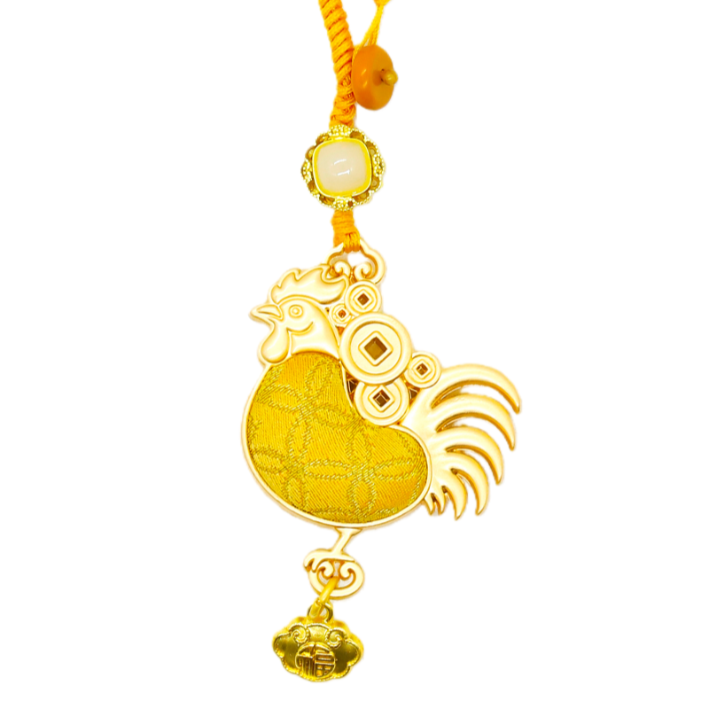 Chinese Zodiac Rooster Song Brocade Bag Charm • 18K Gold Plated